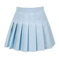 thumbnail image 1 of Tfken Summer Women Skirts Solid Color High Elastic Waist Mini Pleated Skirts Fashion Casual Female Comfortable Clothes Blue, 1 of 6
