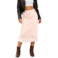 thumbnail image 1 of Tfken Summer Women Skirts Solid Color Low Waist Lace Long Skirts Fashion Casual Daily Wear Female Comfortable Clothes Red, 1 of 4