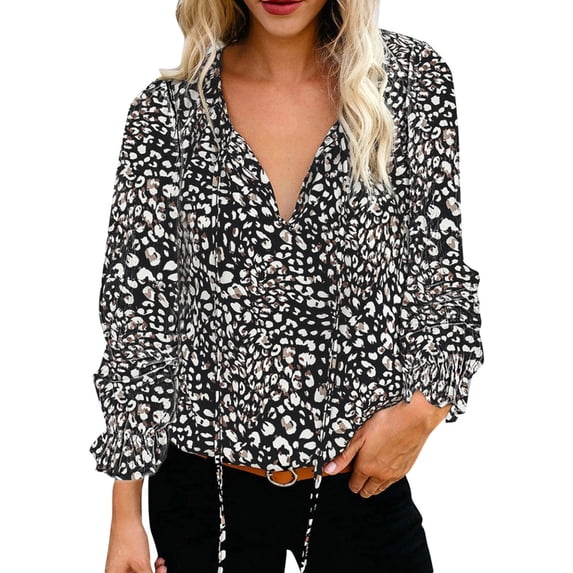 Tfken Summer Women Tshirts Long Sleeve V Neck Print Loose Tops Trendy Casual Daily Wear Female Soft Shirts Black