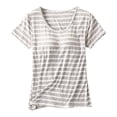 thumbnail image 1 of Tfken Summer Women Tshirts Short Sleeve Crew Neck Stripe Tops Casual Fashion Daily Wear Female Soft Shirts Gray, 1 of 7