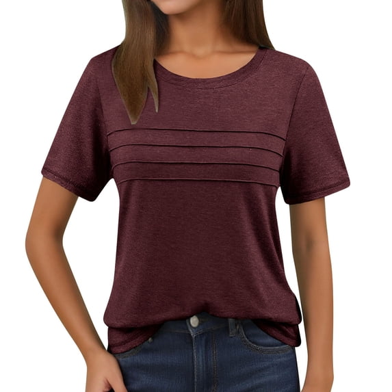 Tfken Summer Women Tshirts Short Sleeve Solid Color Crew Neck Tops Fashion Daily Wear Female Comfortable Shirts Red