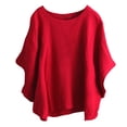 thumbnail image 1 of Tfken Summer Women Tshirts Solid Color Crew Neck Batwing Sleeve Tops Fashion Casual Daily Wear Female Soft Shirts Red, 1 of 6