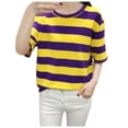 thumbnail image 1 of Tfken Summer Women Tshirts Stripe Half Sleeve Crew Neck Tops Trendy Daily Wear Female Comfortable Shirts Purple, 1 of 3