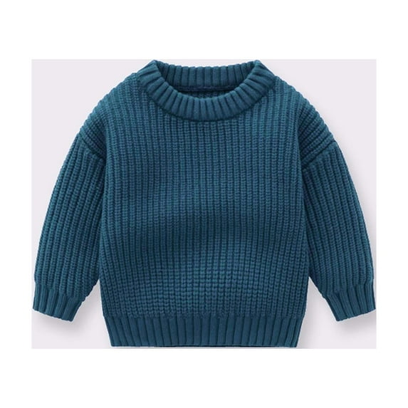 Tfken Sweater For Boys Child Crew Neck Long Sleeve Solid Color Soft Fall Pullover Sweater Blue Size 4-5 Years