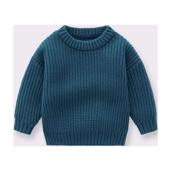 Tfken Sweater For Boys Child Crew Neck Long Sleeve Solid Color Soft Fall Pullover Sweater Blue Size 4-5 Years