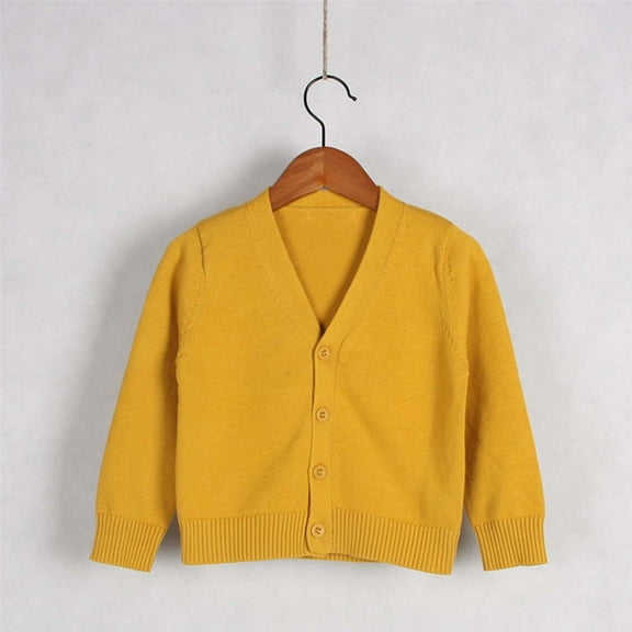 Tfken Sweater For Boys Child Size 3-4 Years V-Neck Solid Color Retro Classic-Fit Yellow Cardigan Sweater