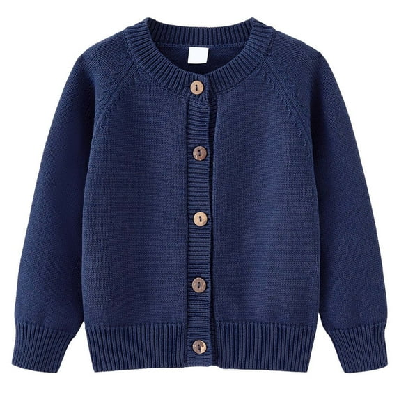 Tfken Sweater For Boys Children Comfortable Crew Neck Solid Color Outdoor Blue Cardigan Size 4-5 Years