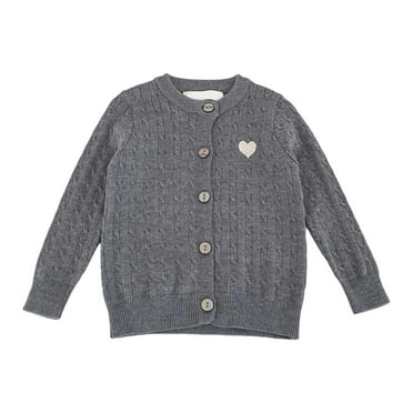 Tfken Sweater For Boys Children Long Sleeve Heart Print Cardigan Daily Wear Fashion Sweater Grey Size 1-2 Years