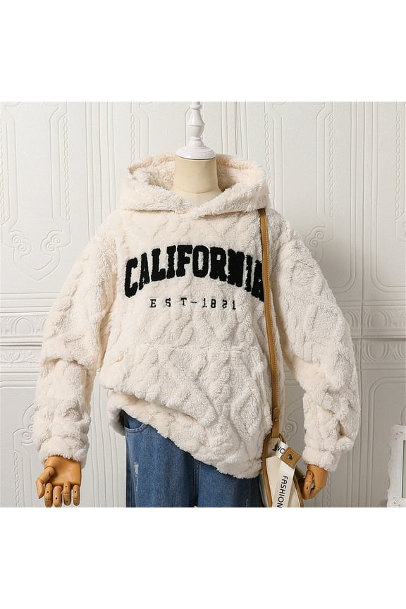 Sweater For Girls Teen Size 12-13 Years Hooded Letter Print Classic-Fit Fashion Beige Pullover Sweater
