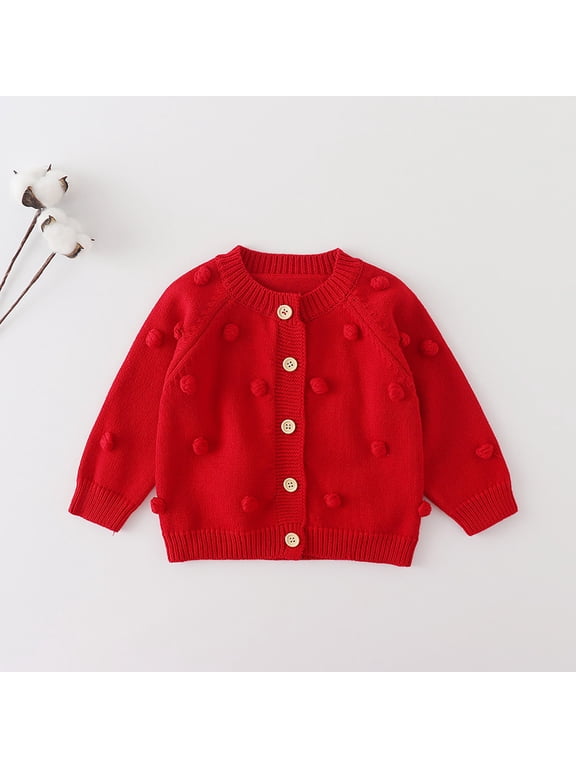 Sweater For Girls Toddler Fashion Solid Color Trendy Crew Neck Cardigan Sweater Red Size 18-24 Months