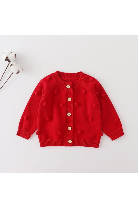 Sweater For Girls Toddler Fashion Solid Color Trendy Crew Neck Cardigan Sweater Red Size 18-24 Months