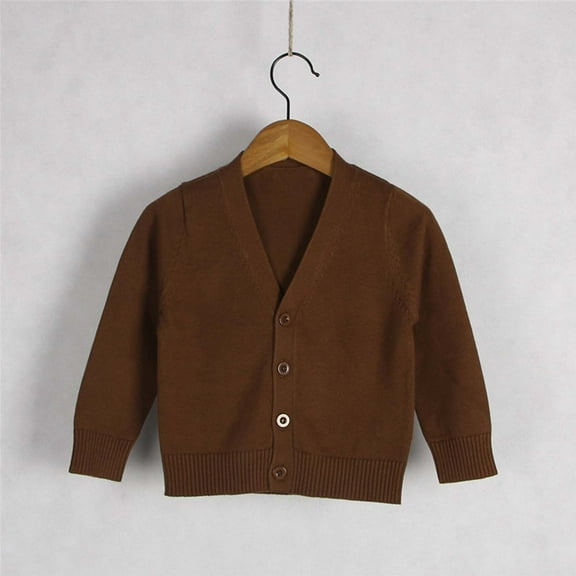 Tfken Sweater For Girls Toddler Long Sleeve Solid Color Cardigan Soft Fall Sweater Coffee Size 18-24 Months