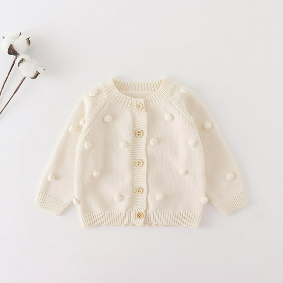 Tfken Sweater For Girls Toddler Long Sleeve Solid Color Cardigan Warm Classic-Fit Sweater White Size 9-12 Months