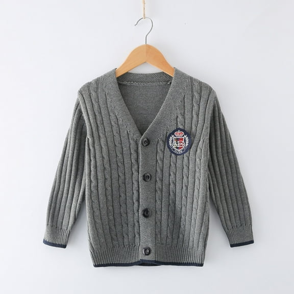 Tfken Sweater For Girls Toddler Size 2-3 Years V-Neck Solid Color School Uniform Retro Dark Gray Varsity Sweater