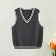 thumbnail image 1 of Tfken Sweater Vest For Boys Teen Daily Wear Solid Color School Uniform V-Neck Varsity Sweater Dark Gray Size 14-15 Years, 1 of 3