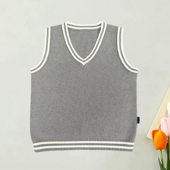 Tfken Sweater Vest For Boys Teen Sleeveless Solid Color Varsity School Uniform Warm Sweater Light Gray Size 12-13 Years
