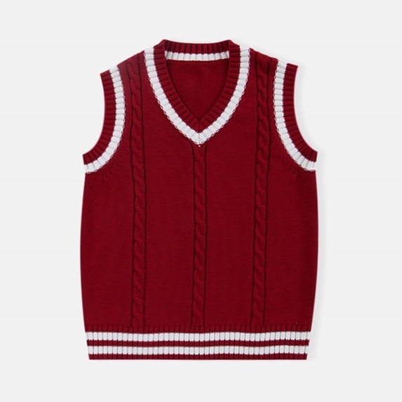 Tfken Sweater Vest For Girls Kids V-Neck Sleeveless Solid Color School Uniform Classic-Fit Varsity Sweater Red Size 3-4 Years