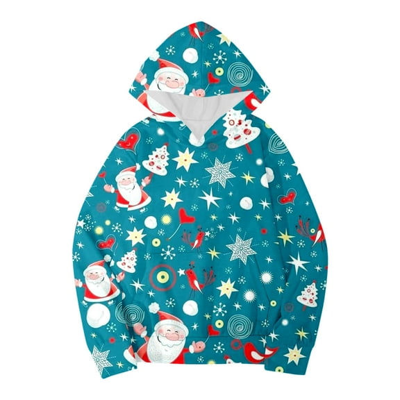 Tfken Sweatshirt For Boys Children Christmas Snowman Print Hooded Tops Relaxed Winter Long Sleeve Blue Hoodies Size 4-5 Years