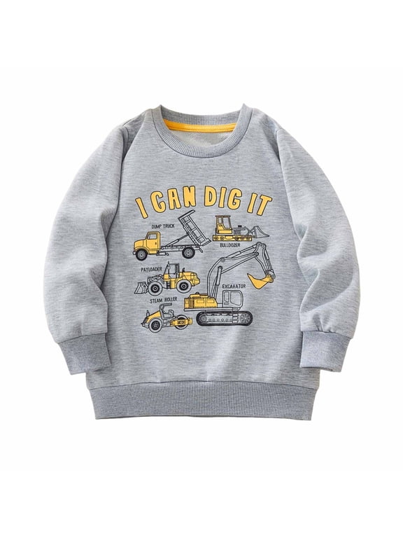 Sweatshirt For Boys Children Long Sleeve Crew Neck Car Print Tops Winter Relaxed Pullover Shirts Child Size 6-7 Years