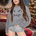 thumbnail image 1 of Tfken Sweatshirt For Girls Children Crew Neck Cat Print Tops Pullover Sweater Long Sleeve Grey Size 9-10 Years, 1 of 4