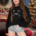 thumbnail image 1 of Tfken Sweatshirt For Girls Children Fleece Cat Print Tops Long Sleeve Relaxed Black Pullover Sweater Size 4-5 Years, 1 of 4