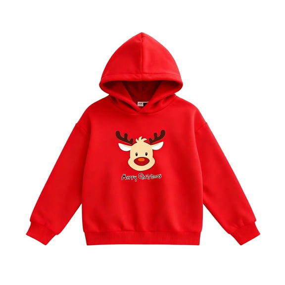 Tfken Sweatshirt For Girls Kids Size 4-5 Years Christmas Hooded Comfortable Cartoon Print Hoodies Long Sleeve Winter Tops Red