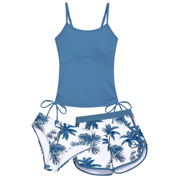 Tfken Swimsuit Set Outfits For Teen Girls Summer Swim Beach 2 Piece Swimming Vest With Trunks Set Swimwear Drawstring Sleeveless Chlid Breathable Bathing Suits Size 7-8 Years Blue