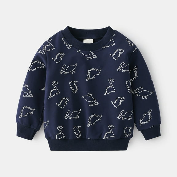 Tfken T-Shirts For Boys Toddler Size 2-3 Years Dinosaur Print Long Sleeve Tops Fashion Outdoor Crew Neck Navy Tee