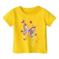 thumbnail image 1 of Tfken T-Shirts For Girls Toddler Butterfly Print Short Sleeve Crew Neck Tee Yellow Size 8-9 Years Summer Soft Tops, 1 of 4