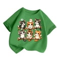 thumbnail image 1 of Tfken T-Shirts For Girls Toddler Size 6-8 Years Cat Print Crew Neck Tops Comfortable Short Sleeve Green Tee, 1 of 5