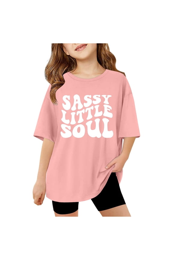 T-Shirts For Girls Toddler Summer Letter Print Short Sleeve Tee Pink Size 7-8 Years Breathable Tops