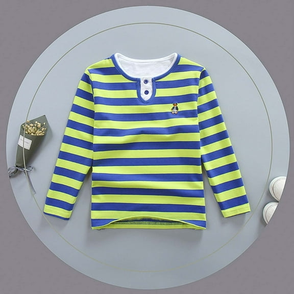 Tfken Tee Child Little Boys Daily Wear Long Sleeve Striped Print Lapel Neck Shirts Light Green Soft Tops Size 3-4 Years