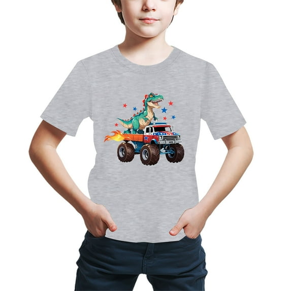 Tfken Tee For Boys Toddler Grey Size 3-4 Years Car Print Short Sleeve T-Shirts Summer Comfortable Tops