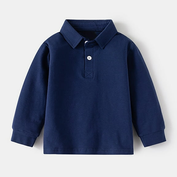 Tfken Tee For Boys Toddler Size 18-24 Months Solid Color Long Sleeve Outdoor Shirts Daily Wear Navy Tops