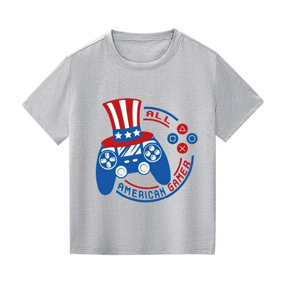 Tfken Tee For Girls Toddler Cartoon Print Patriotic Independence Day Tops Trendy The Fourth Of July Short Sleeve Grey T-Shirts Size 5-6 Years