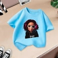 thumbnail image 1 of Tfken Tee For Girls Toddler Cartoon Print Short Sleeve Comfortable Tops Crew Neck Blue T-Shirts Size 7-8 Years, 1 of 3