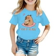 thumbnail image 1 of Tfken Tee For Girls Toddler Crew Neck Short Sleeve Capybara Print Tops Daily Wear Breathable T-Shirts Blue Size 6-8 Years, 1 of 4