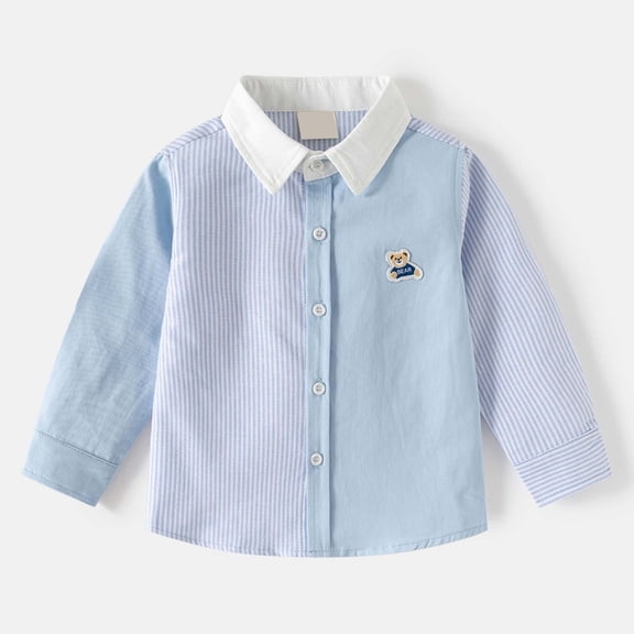 Tfken Tee For Woman Dressy Long Sleeve Lapel Neck Daily Wear Tops For Kids Cozy Cartoon Print Light Blue Shirts Size 5-6 Years