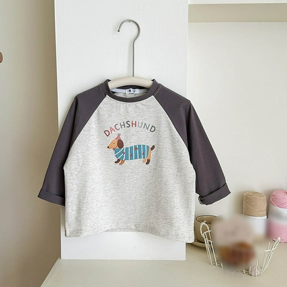 Tfken Tee For Woman Lapel Neck Long Sleeve Color Block Tops For Toddlers Casual Outdoor Trendy Light Gray Shirts Size 18-24 Months