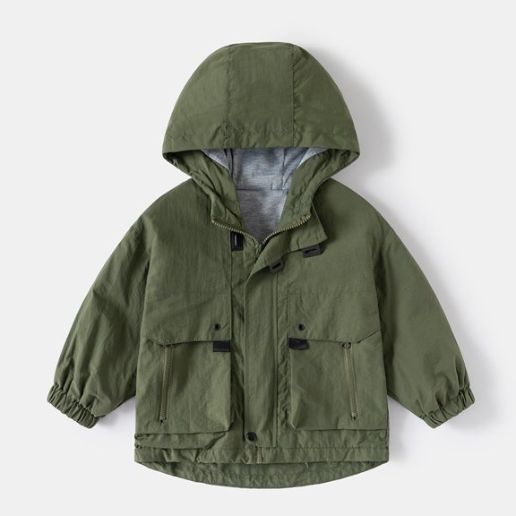 Tfken Boys Coat Long Sleeve Windbreaker Breathable Lightweight Hooded Jacket Green Size 6-7 Years