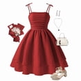 thumbnail image 1 of Tfken Teen Dress For Girls Off Shoulder Solid Color A-Line Sleeveless Elastic Summer Trendy Dresses Red Size 11-12 Years, 1 of 3