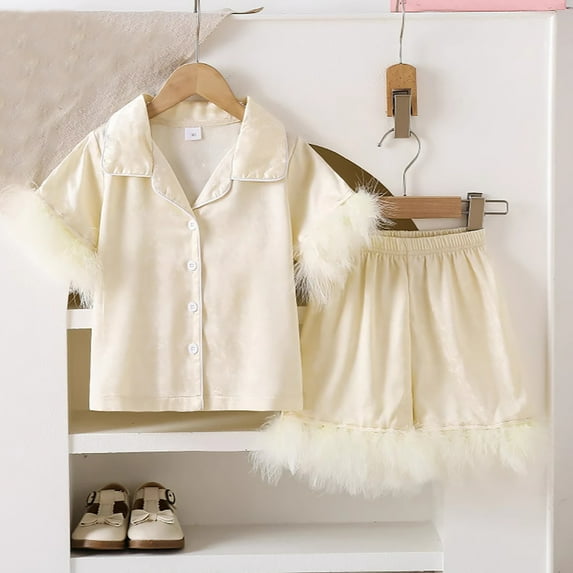 Tfken Teen Girls Sleepwear Set Short Sleeve Solid Color Daily Wear Short 2Pc Summer Nights White Pajama Sets Size 4 Years-5 Years