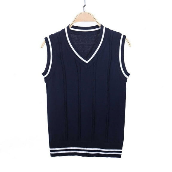 Tfken Teen Girls Sweater Vest Sleeveless Solid Color Varsity School Uniform Fashion Sweater Blue Size 13-14 Years