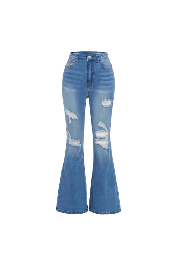 Teen girls Jeans Cool Comfort Waist Ripped Flare Fashion Blue Trousers Size 8-9 Years