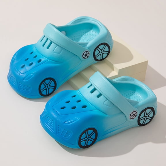 Tfken Todder Boys Girls Slippers Clogs Fashion Non Cartoon Car Print Swivel Ankle Strap Eva Blue Sandals Size 18-24 Months