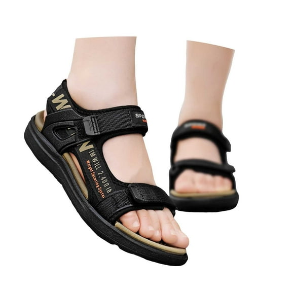 Tfken Todder Boys Sandals Open Toe Double Buckle Letter Print Flat Sport Athletic Beach Casual Sandal Khaki Size 4.5-5 Years