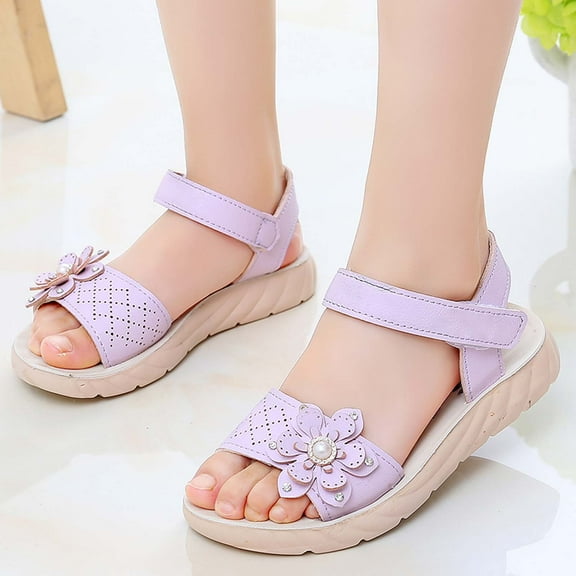 Tfken Todder Girls Sandals Open Toe Adjustable Ankle Strap Flower Print Flatform 2025 Cute Sandal Light Purple Size 6-7 Years