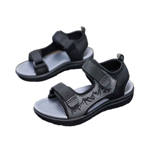 Tfken Todder Kids Boys Sandals 2025 Flat Open Toe Double Buckle Letter Print Beach Grey Sandal Size 10.5-11 Years