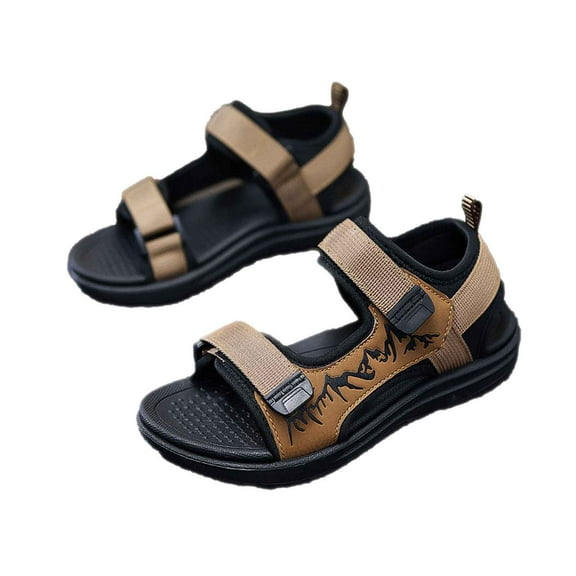 Tfken Todder Kids Boys Sandals Casual Letter Print Double Buckle Open Toe Pool Flat Brown Water Sandals Size 7-8 Years