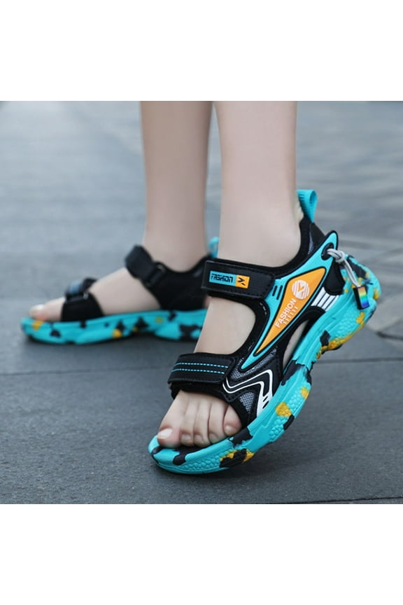 Todder Kids Boys Sandals Open Toe Double Buckle Camouflage Flatform Sport Athletic Casual Relaxed Sandal Black Size 4-4.5 Years